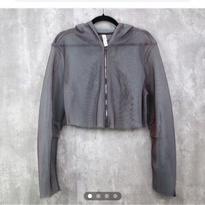 ALO Yoga Mode Mesh Crop Jacket Women's Size Medium Gray Full Zip Hooded